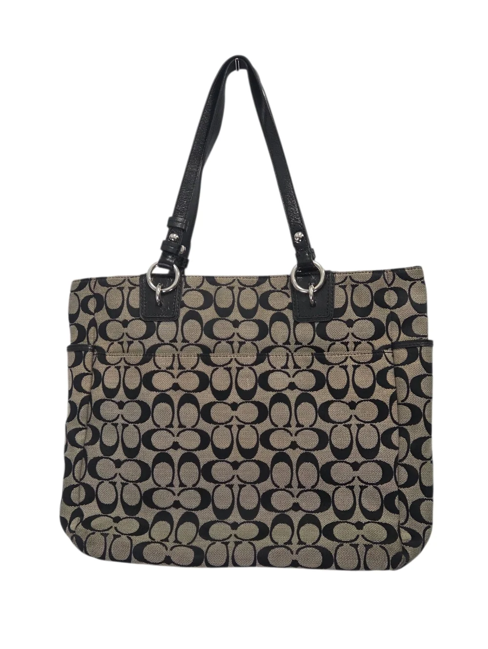 Coach F19388 Gallery Signature Zip Tote Black Black & Gray - Picture 2 of 15